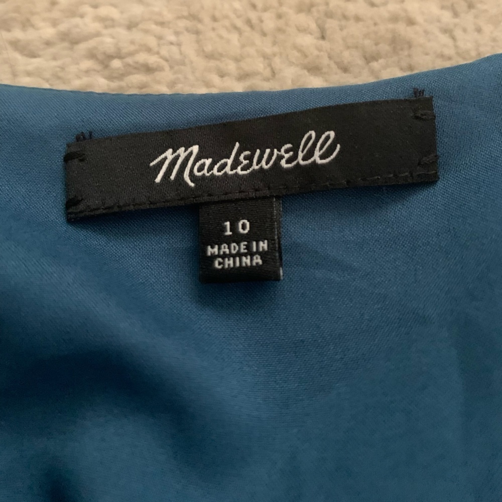 Madewell Sandstar Silk Sleeveless Tulip Mini Dress Peacock Blue Size 10 - Picture 6 of 8